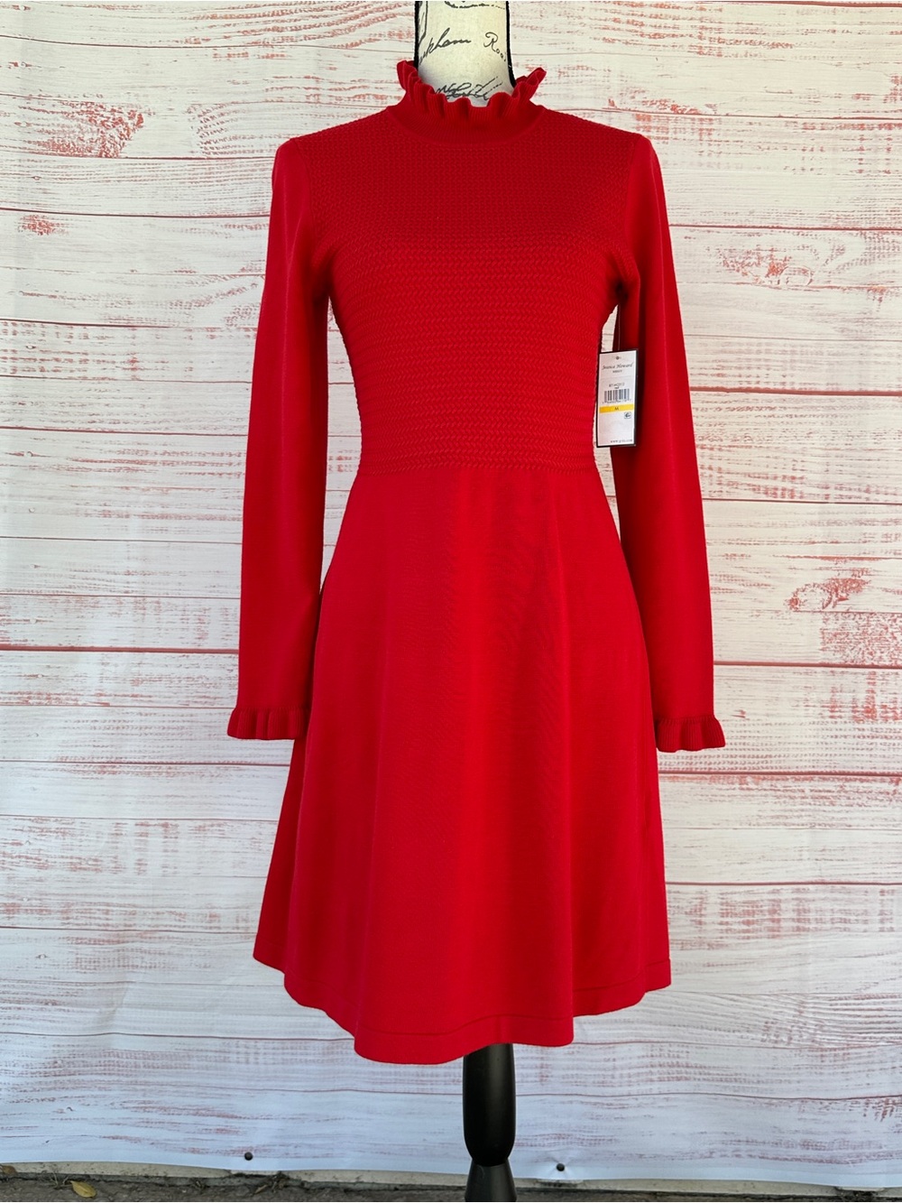 NWT Red Ruffle-Neck & cuffs Long Sleeve Dress M